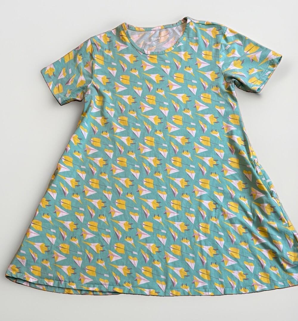 Svaha USA Paper Airplane Print Midi Dress Multicolor Pockets Large